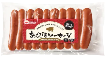 NH Foods UK Japanese Style Pork Sausage packaging, featuring authentic Arabiki sausages made with an original Japanese recipe.
