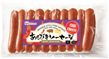 NH Foods UK Japanese Style Pork Sausage with Chili Cheese packaging, featuring authentic Arabiki sausages made with an original recipe.